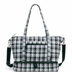Best Sale ⌛ Vera Bradley Plaid Deluxe Travel Tote Bag Kingbird Plaid 🎁