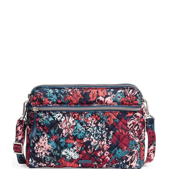 Budget ๐ Vera Bradley Performance Twill Collection Floral Triple Compartment Crossbody Bag Cabbage Rose Cabernet ๐