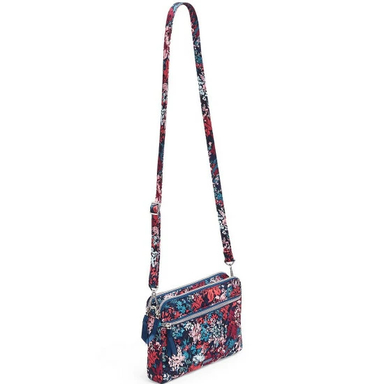 Budget ๐ Vera Bradley Performance Twill Collection Floral Triple Compartment Crossbody Bag Cabbage Rose Cabernet ๐ - Image 3
