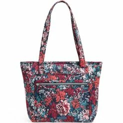 Promo ๐ Vera Bradley Performance Twill Collection Small Floral Vera Tote Bag Cabbage Rose Cabernet ๐