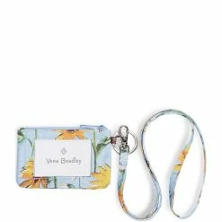 New 🛒 Vera Bradley ReActive Sunflower Zip ID Lanyard Sunflower Sky 🎁