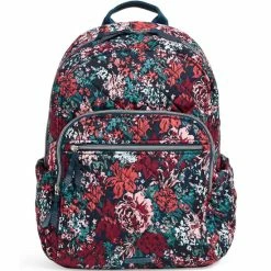 Coupon ⭐ Vera Bradley Performance Twill Collection Floral Campus 🎒 Backpack Cabbage Rose Cabernet ⌛