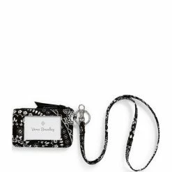 New 🔔 Vera Bradley Zip ID Bandana Print Lanyard Black Bandana Medallion 🎉