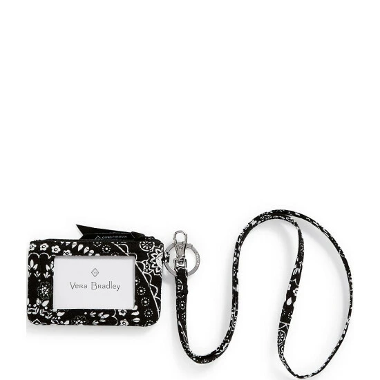 New ๐ Vera Bradley Zip ID Bandana Print Lanyard Black Bandana Medallion ๐